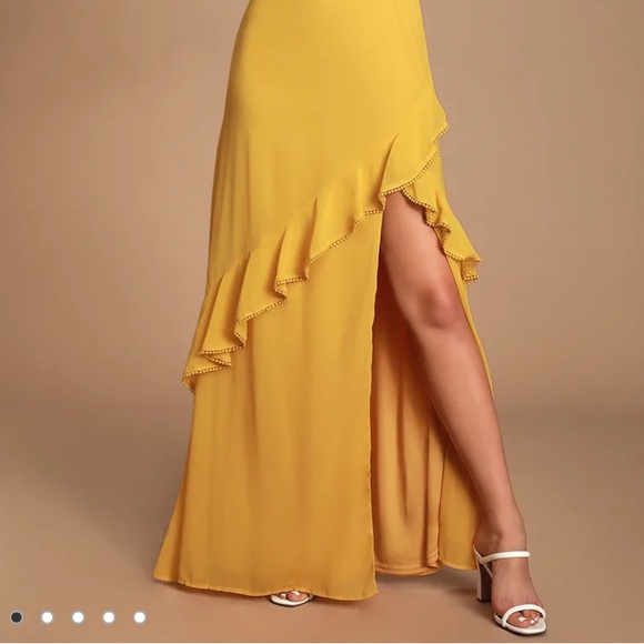 Lulu’s Mustard Yellow Ruffle Dress in EUC - Picture 3 of 9